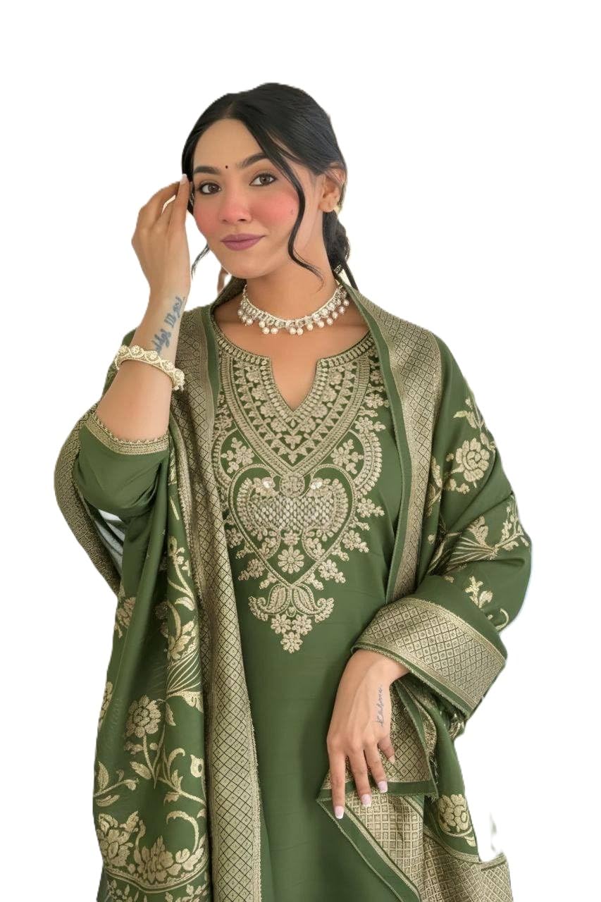 Women's Embroidered Kurta Pant and Dupatta Set | Straight Fit Ethnic Suit Set | Traditional Indian Wear for Festive, Wedding & Party-image-7