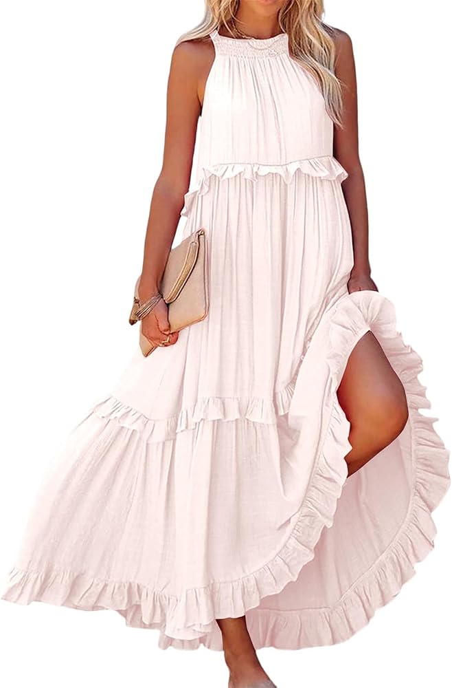 high grade ruffle maxi dress Lotstock Long Summer Dresses for Women 2024 Sleeveless Halter Maxi Beach  Dress Loose Flowy Ruffle Tiered Layered Pleated Dress (Apricot,S), Small at  Amazon Women's Clothing store
