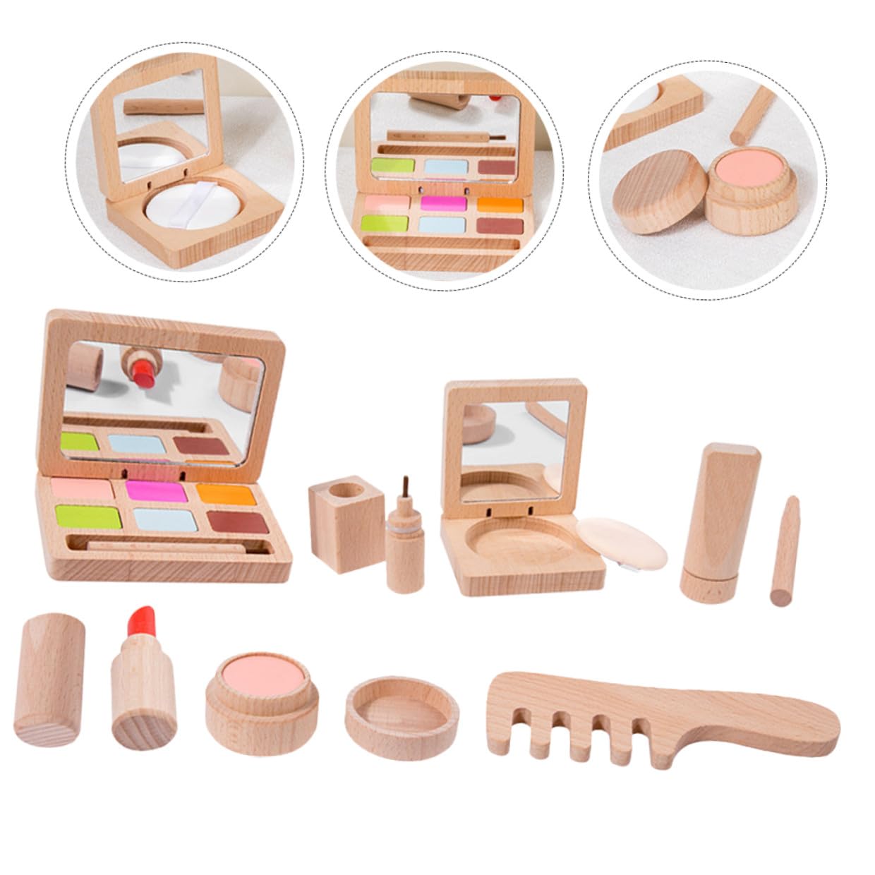 Holz Schminkset für Mädchen Kinderschminkset mit Lippenstift und Pinsel Rollenspiel Beauty Salon Satz von Kreativität und Geschicklichkeit