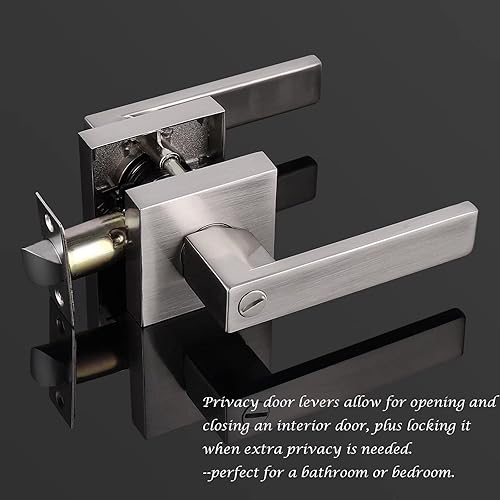 Miniatura 3 de Probrico Paquete de 20 manijas de puerta de níquel cepillado para puerta interior de baño herrajes de níquel satinado con cerradura