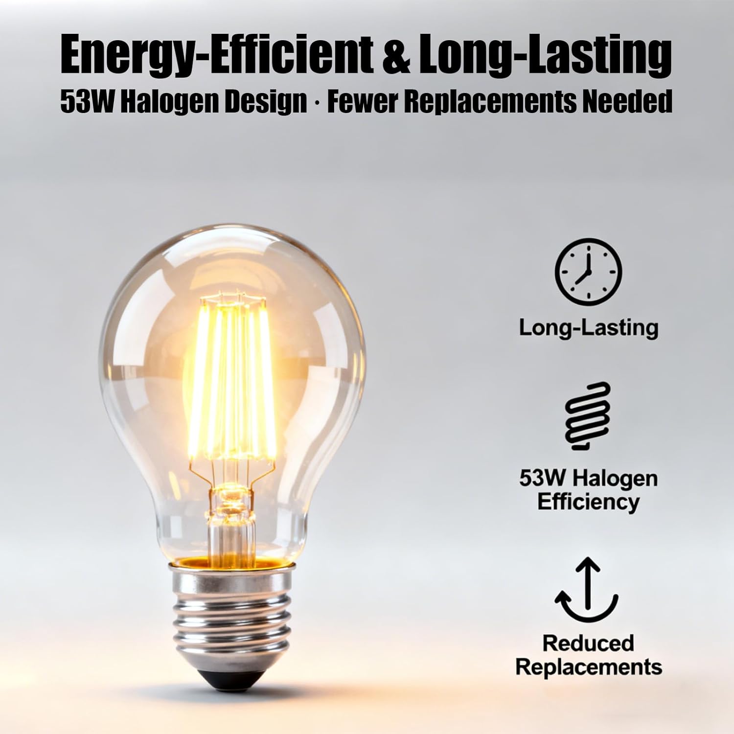 A55 E27 53W 220V Halogen Lamp 96×55mm 2700K Clear Bulb Replacement for Incandescent Light, 10 Pack