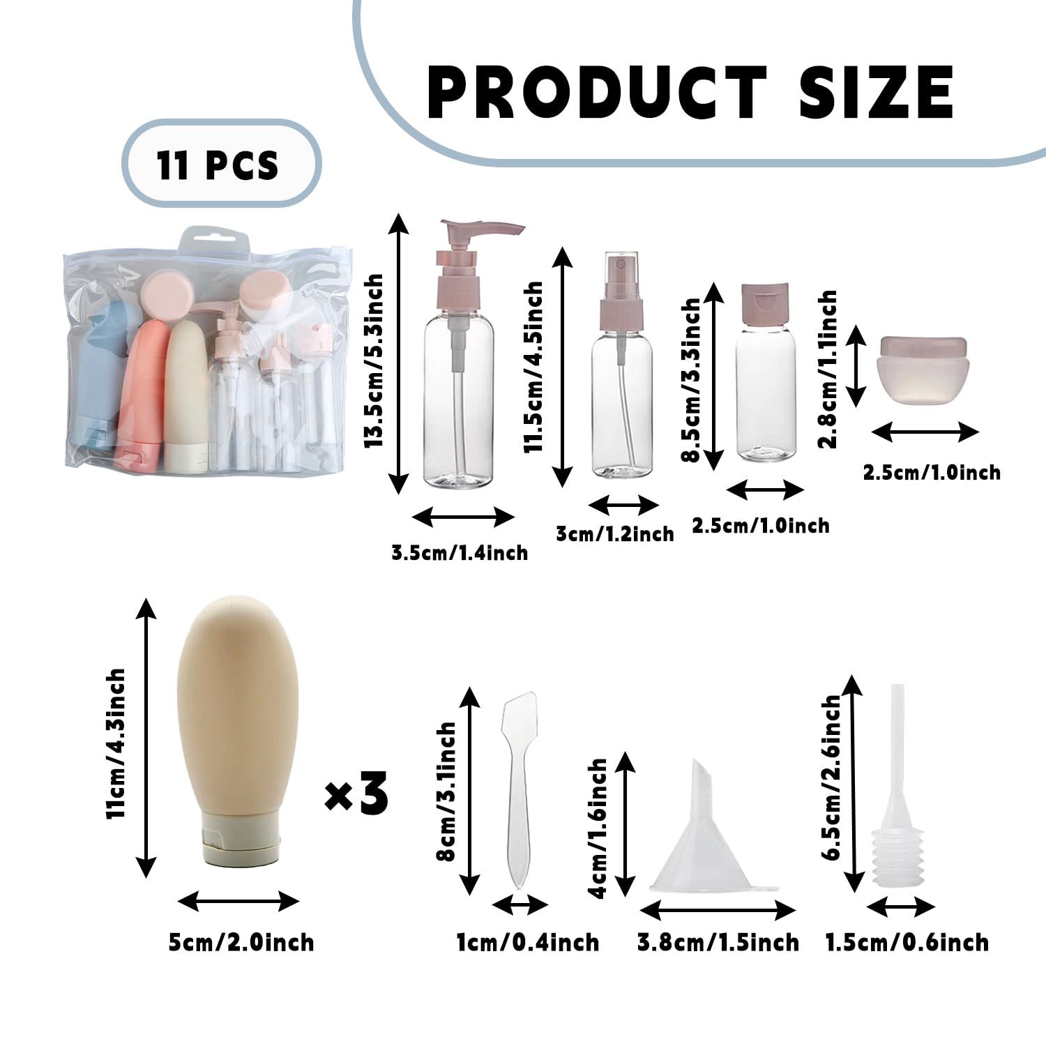Bojueshaw 11pcs Leakproof Silicone Travel Bottles Set,Refillable Containers with Cosmetic Jars & Clear Toiletry Bag for Shampoo,Lotion,Conditioner(Pink) - Image 2