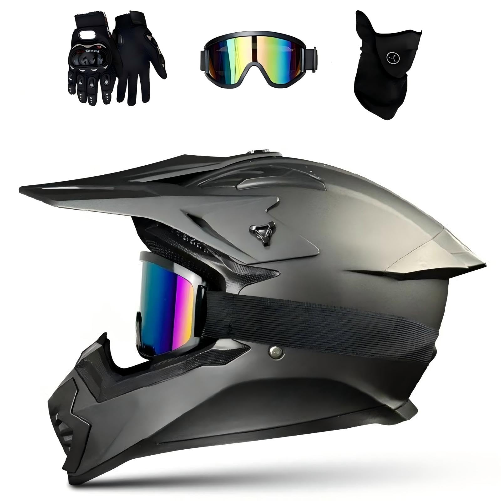 Casco de motocross MTB Fullface, casco de cross para adultos con gafas máscara guantes, casco de moto de descenso, casco de moto ATV, incluye 3 tamaños de forro de casco