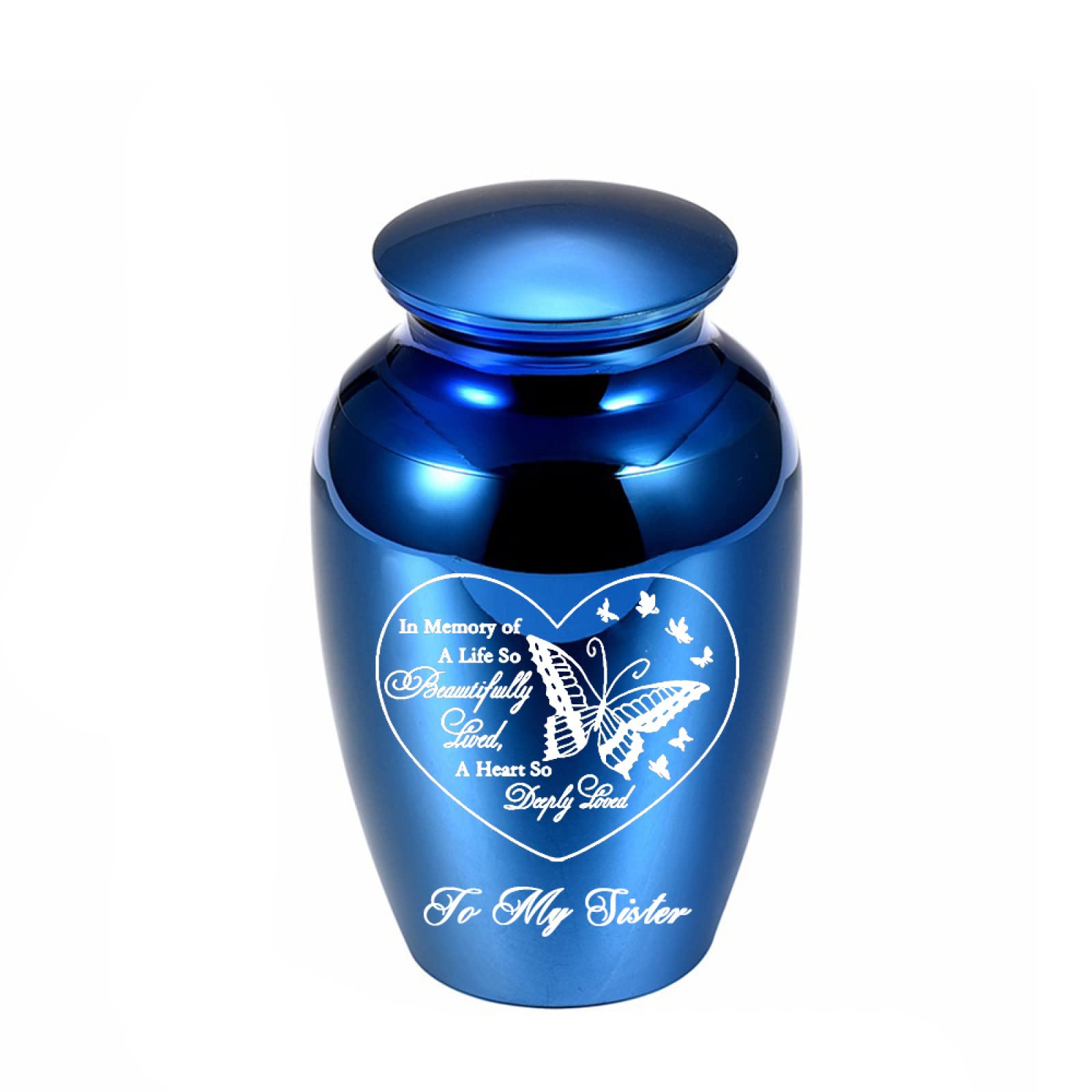 LZHLMCL Urn For Ashes Adult 70Mm Aluminum Alloy Urn Jar Waterproof Urn Engraving Butterfly Cremation Urn Mini Urn For Human Ashes Keepsake Blue Sister