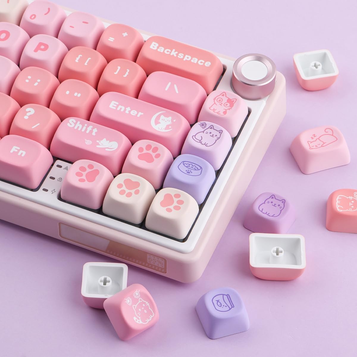 PBT Keycaps 136 Keys MOA Keycaps, Gradient Cat Keycap Dye-Sublimation Cute Custom Keycap Set for Cherry Gateron MX Swithes Mechanical Gaming Keyboards