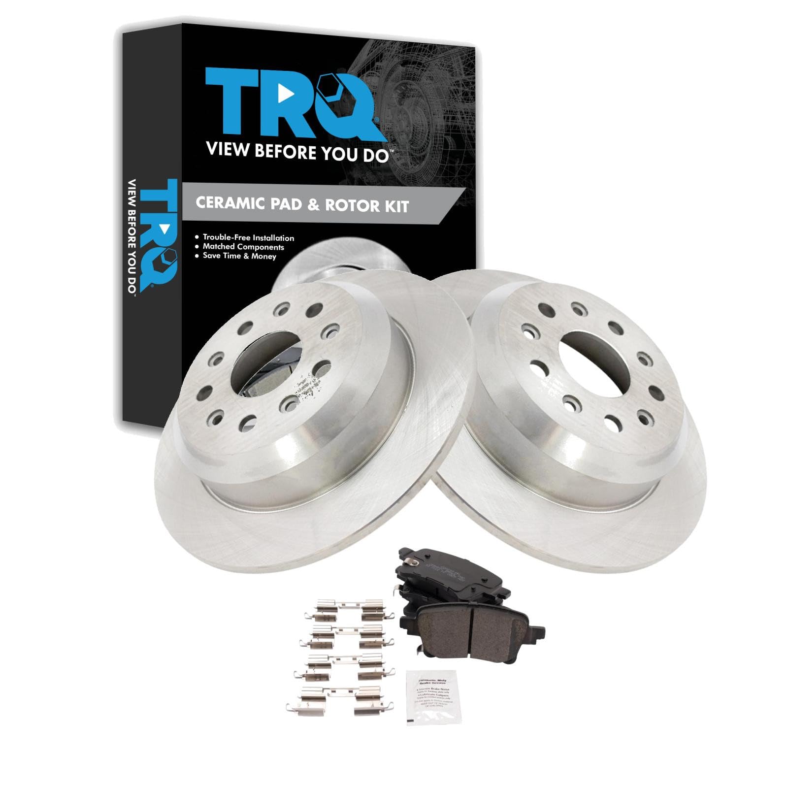 TRQ Rear Brake Pad and Rotor Set Ceramic 328mm Rotors Compatible with 2021 Jeep Wrangler