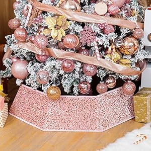 XmasExp Christmas Tree Collar 335 inch Sequin Tree Skirt Stand Base Cover for Home Decor Large Size 6 Piece Rose Gold