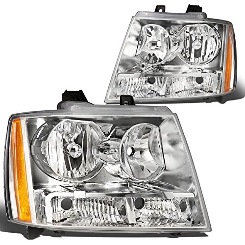 DNA Motoring HL-OH-CSA07-CH-AM Chrome Amber Headlights Replacement For 07-14 Tahoe Suburban Avalanche