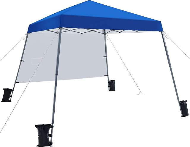 Yaheetech Pop Up Gazebo 3x3M with 1 Side Panel, Portable Backpack Bag, 4 Sandbags, 4 Ropes & 8 Stakes, Slant Leg, Blue