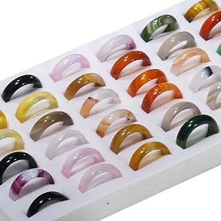 RICHRAIN 36PCS Healing Crystal Agate Rings for Women - Bulk Wholesale Mix Colors Sizes 6-9 with Display Box