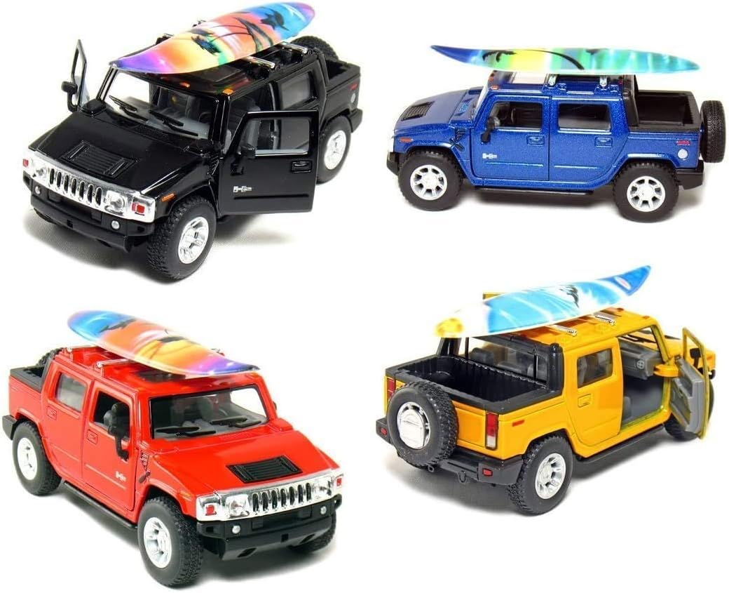 KiNSMART 2005 Hummer H2 SUT with Surf Board 5inch 1:40Scale Die Cast Metal Model Toy Cars SetOf4