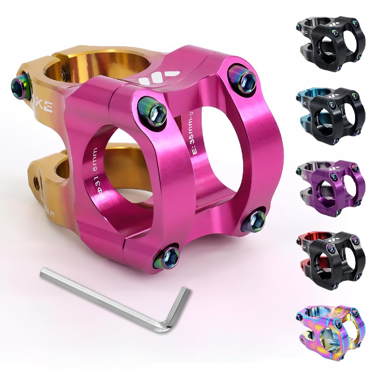 BESNIN Bike Stem 0 Degree 35mm/50mm Short MTB Stem, CNC Machined Aluminium Alloy, 31.8mm Handlebar Clamp for Mountain Bike, Gravel, Enduro, DH, XC & E-Bike (Two-tone Pink/Gold, 31.8x35mm) — image 1