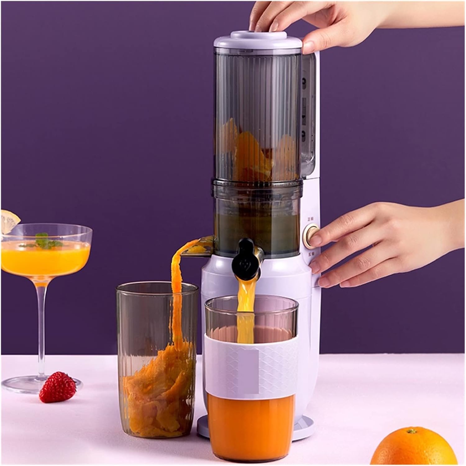 Electric Slow Juicer Fruit Vegetable Screw Cold Press Extractor Filter-Free Squeezer Citrus Juicer Portable Blender 220V (Color : Blue) (Purple)