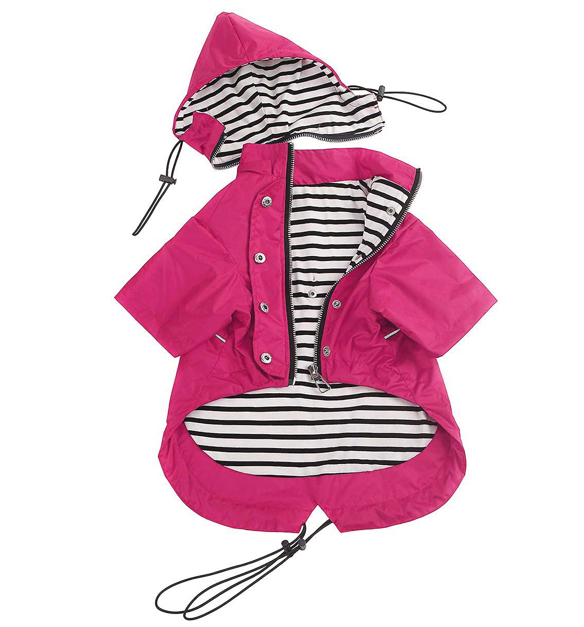Pethiy- Elegante Chubasquero para Perro,Impermeable Abrigo con Botones Reflectantes y Bolsillos, Resistente a la Lluvia/al Agua,con Capucha extraíble, para pequeños y medianos Perros-Rosa-M