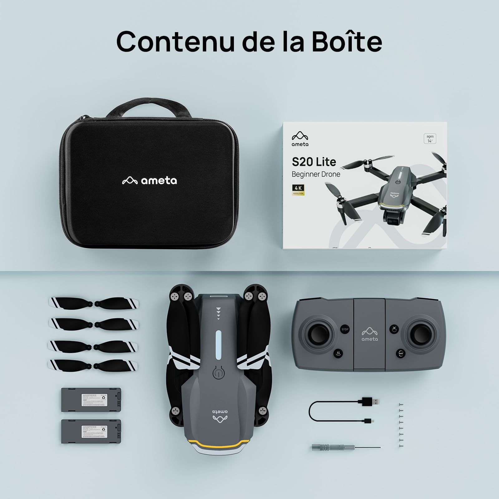 Ameta Drone avec Camera 4K UHD pour Adulte, S20 Lite Moteur Sans Balais FPV Mini Drone pour Debutant et Enfant avec Vol de 36min, Maintien D'altitude, Jouet Cadeau pour Hommes et Garcon, Moins de 250g
