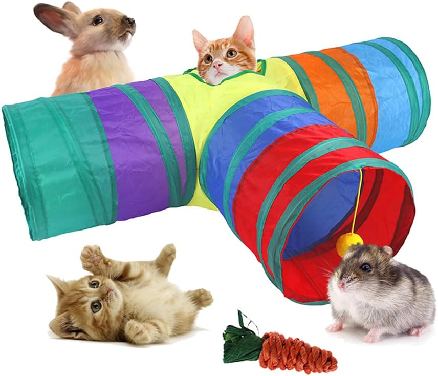YAHUIPEIUS Bunny Tunnel, Collapsible Hideaway Tunnel Tube with 3 Way Bunny Hideout Small Animal Activity Chew Toys for for Rabbit…
