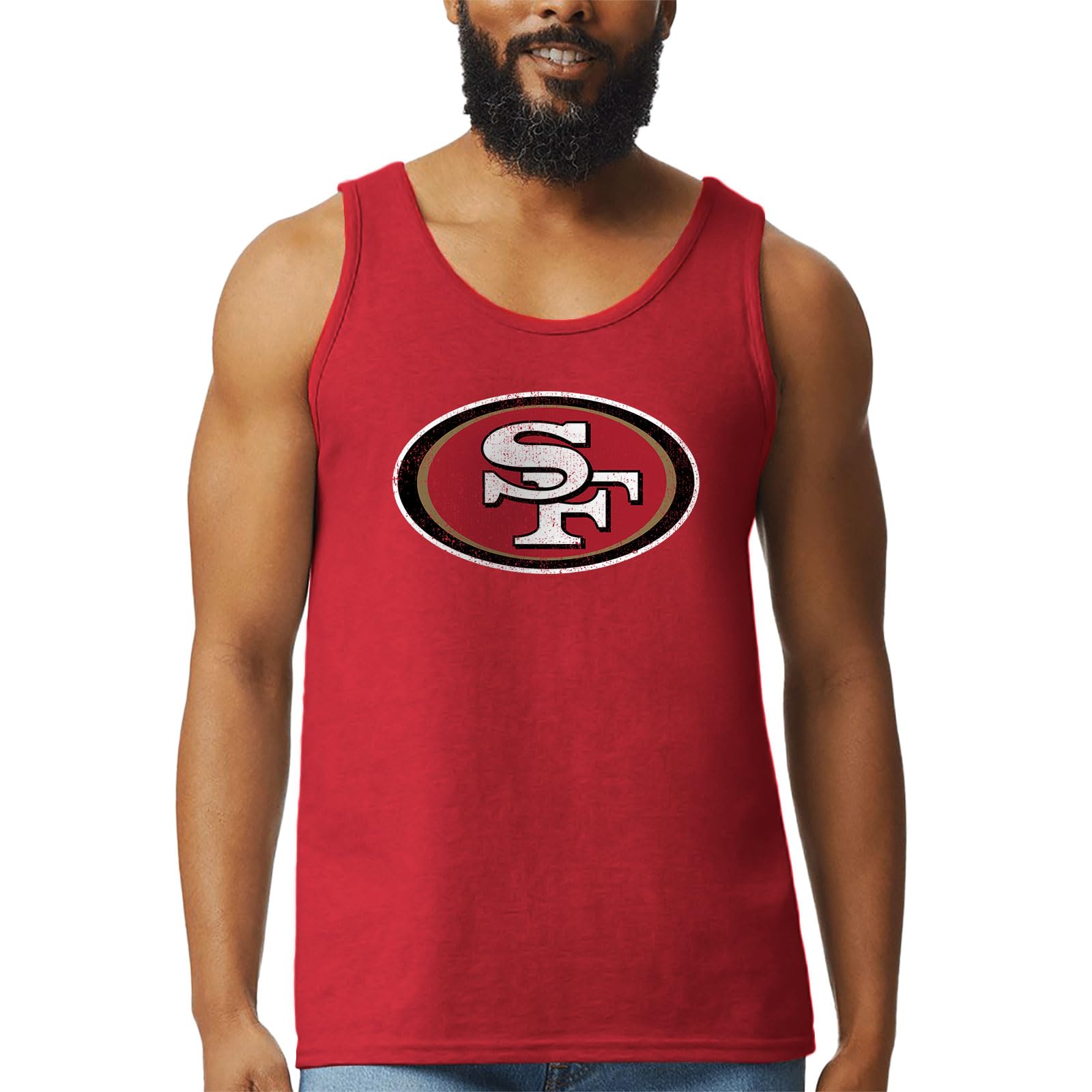 Hybrid Sports NFL - Distressed Team Logo - Officially Licensed Men's Football Fan Tank Top, Red, S