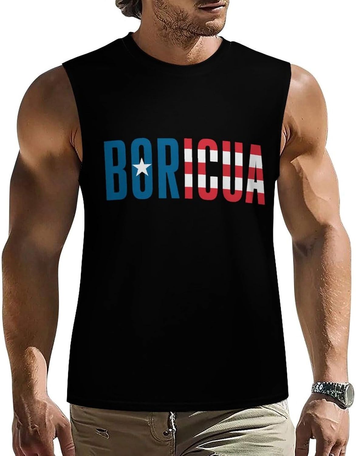 Puerto PR Flag Boricua Men Summer Sleeveless Crew Neck Top 5XL