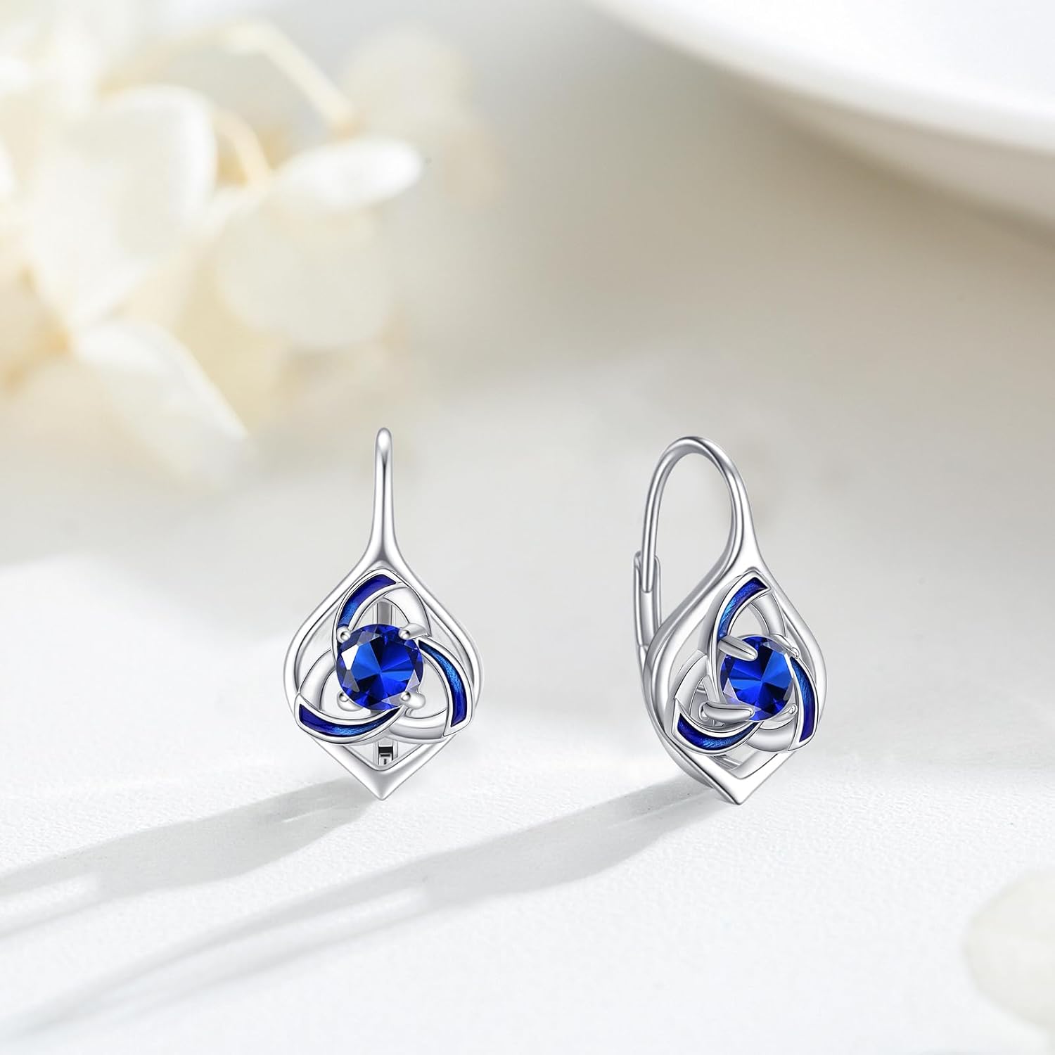 Celtic Earrings 925 Sterling Silver Moonstone Dangle Drop Hoop Earrings Trinity Knot Leverback Earrings Irish Jewelry Gifts for Women Hypoallergenic