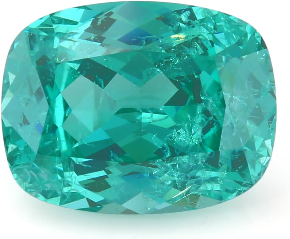 Lab-Created Antique Cushion Shape YAG Gemstone - Paraiba Color Yttrium Aluminum Garnet with Visible Inclusions | Loose Synthetic Gem for Jewelry