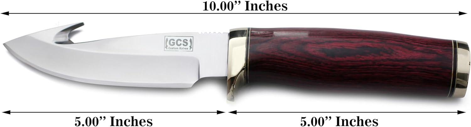 GCS Handmade D2 Steel Hunting Knife with Pakka Wood with Brass Guard Handle, Full Tang Blade, and Leather Sheath for Hunting Hunting Camping Survival EDC-GCS 928