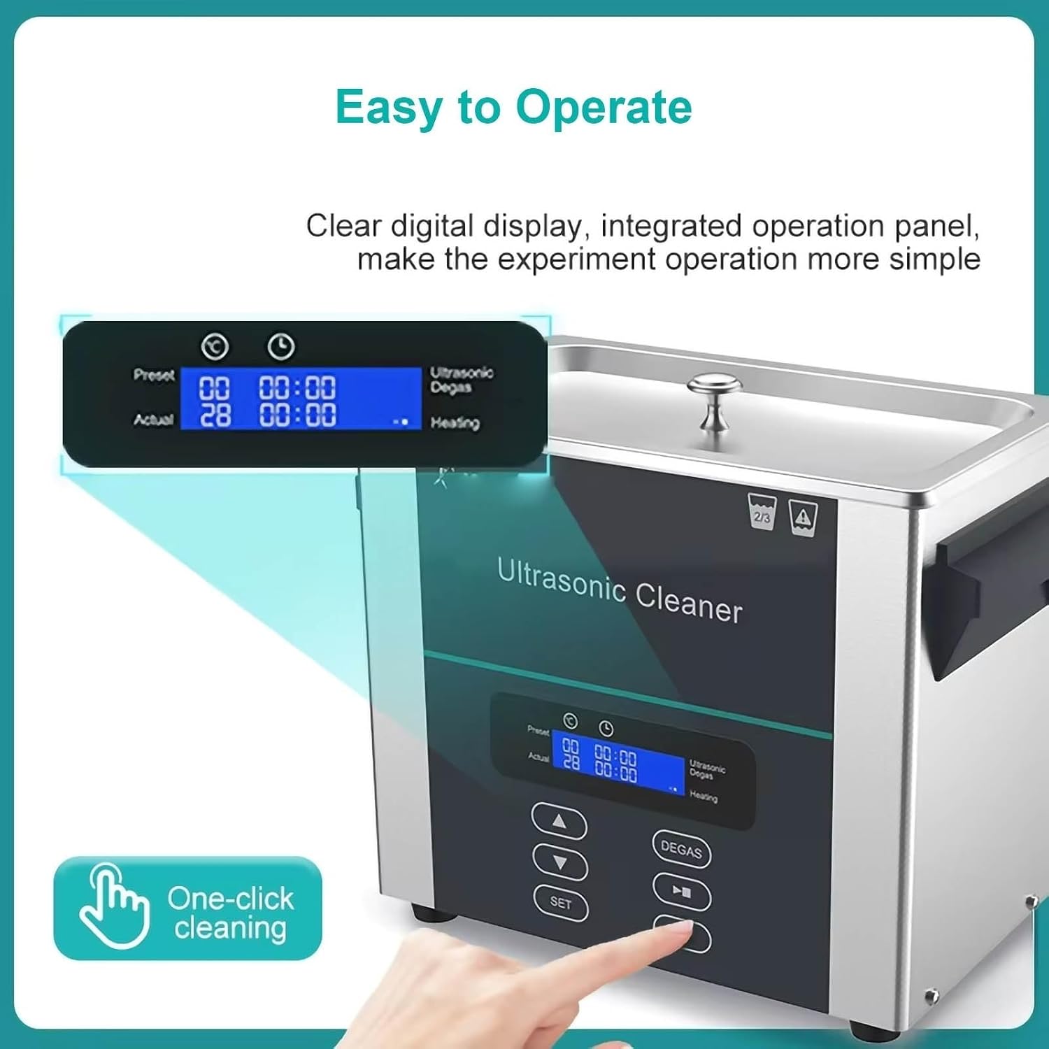 Ultrasonic Cleaner 40kHz with Degassing Function, Adjustable Timer 0-60 Min and Temperature RT-100°C, for Jewelry, Metal Parts, Eyeglasses, 2L