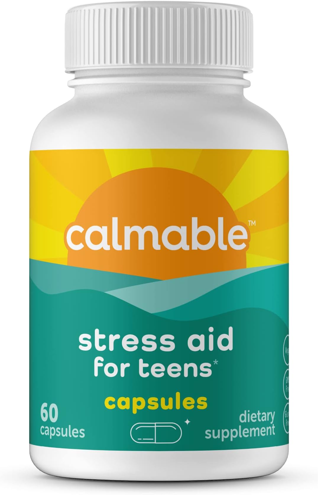 Stress Relief Aid for Teens - Vegan - Pyridoxine B6, L-Theanine - Vitamin Dietary Supplement - 60 Capsules