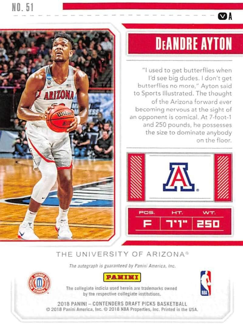 2018-19 Panini Contenders Draft Picks RPS College Draft Ticket Blue Foil Autograph Basketball Card #51 Deandre Ayton NM- Official NCAA Basketball Trad