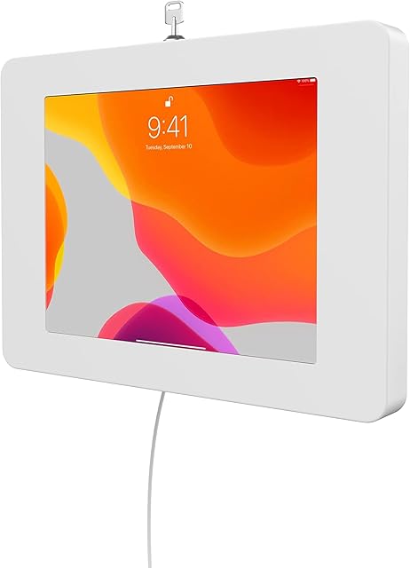 Locking iPad Wall Mount - CTA Anti-Theft Small Locking Tablet Enclosure w/Key Lock & Interior Cable Routing for iPad Mini 1, 2, 3, 4, 5, 6, Samsung Tab A 8, Lenovo Tab E8 - White- (PAD-PSWW)