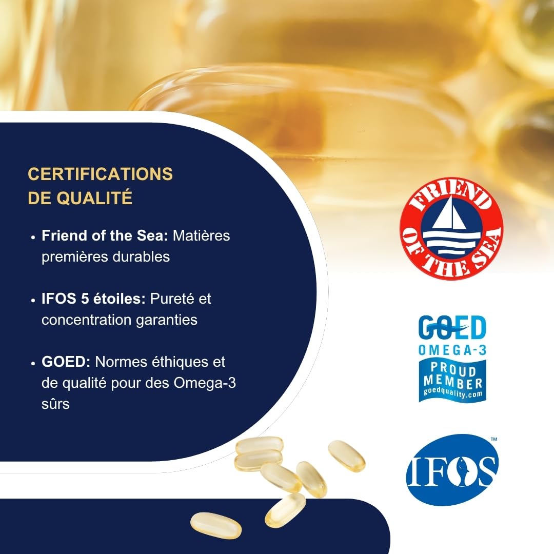 OMEGOR ULTRA 1200 – Supplément alimentaire avec 1200 mg oméga 3 - Fondamental pour le cœur, l'esprit et la vue - Huile de poisson pure - Concentration maximale de capsules oméga 3 – 60 gélules