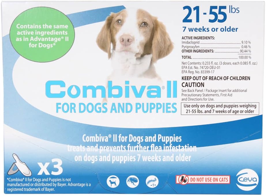 CEVA Animal Health D93150B Combiva II for Large Dogs 21-55 lbs. (3 Pack) Pet Flea Drops