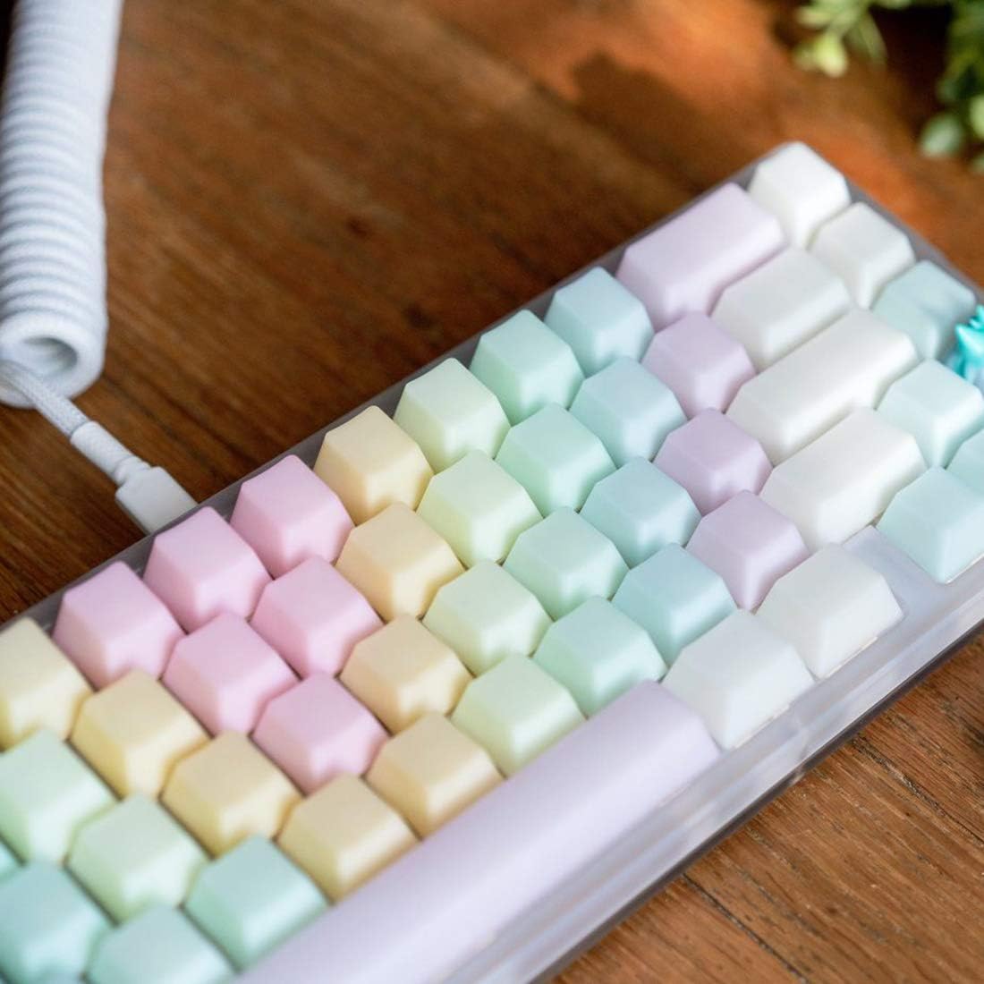 POM Jelly Keycaps Doubleshot Translucent OEM Profile for 61/87/104/108 Keys PC Gaming Mechanical Keyboards (Rainbow)