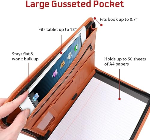 Miniatura 5 de Coupount Padfolio - Carpeta de archivos A4 para entrevistas de conferencias, organizador de documentos, 8 x 11 pulgadas, bloc de escritura incluido,