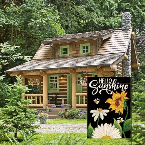 Avoin Colorlife GARDENFLAG-SUMMER-3045-170BK Daisy Sunflower Hello Sunshine Garden Flag 12X18 Inch Double Sided, Summer Seasonal Holiday Burlap Yard Outdoor Decoration Black thumb #6