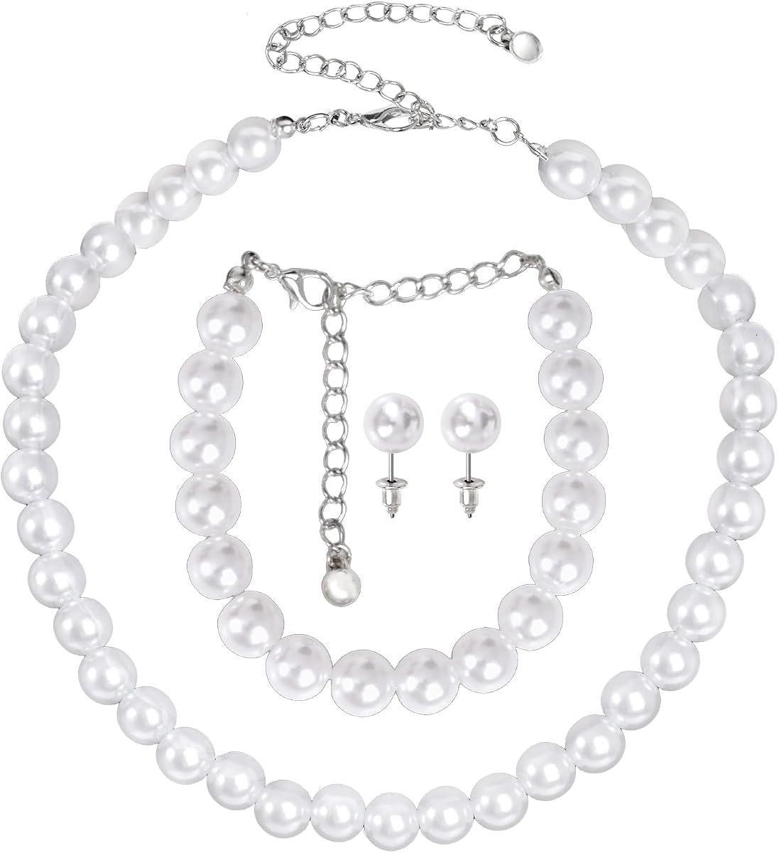 Jmkcoz Conjunto de joyería para Mujer, Collar de Plata, Pendientes, Pulsera, Cristal de Diamantes de imitación, Conjuntos de joyería para Boda Nupcial, para Novias, Dama de Honor, Fiesta de Bodas