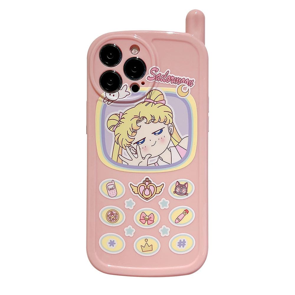 Cartoon Case for iPhone 15 Plus 6.7” Cute Anime Pink Retro 3D Telephone Cover for Girls Kids Teens Girly Cases Soft TPU Shell for Apple 15 Plus (Moon, for iPhone 15 Plus)