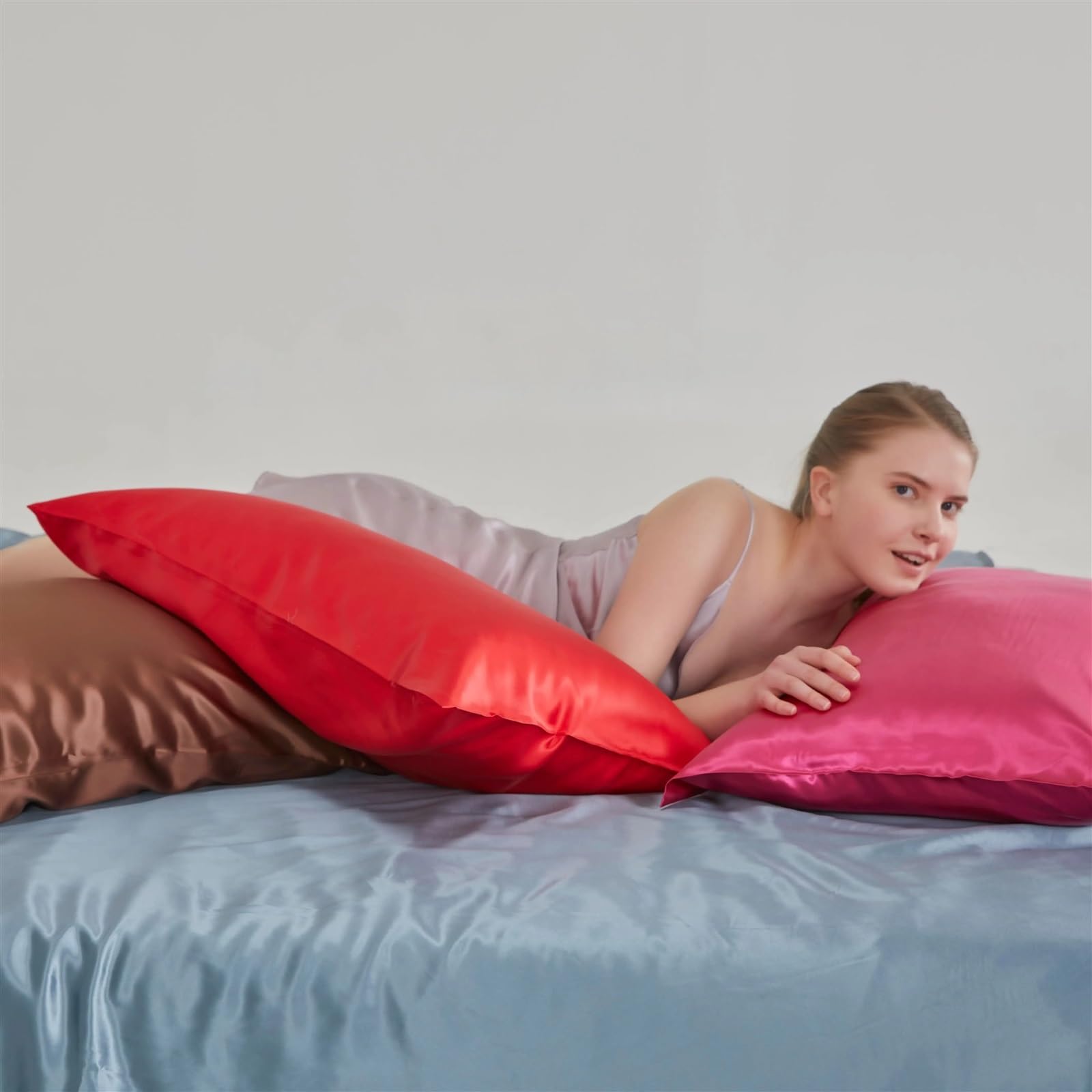 Silk Pillowcase, Satin Kissenbezug Seidenkissenbezug, Seide, versteckter Reißverschluss, Standard(4,Queen)