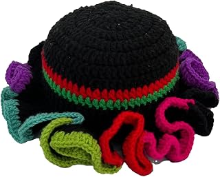 Handmade Crochet Bucket Hat for Women Boho Chic Slouchy Design Colorblock Ruffled Brim Festival&Daily Crochet Hat