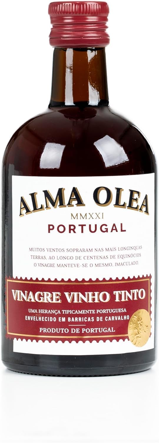 Vinagre de Vino Tinto - Pack de 3 Frascos de 500 ml - Condimento Sabroso y Versátil - Adecuado para Aliñar Ensaladas - Envejecido en Barricas de Roble - Producto Gourmet de Origen Portugués