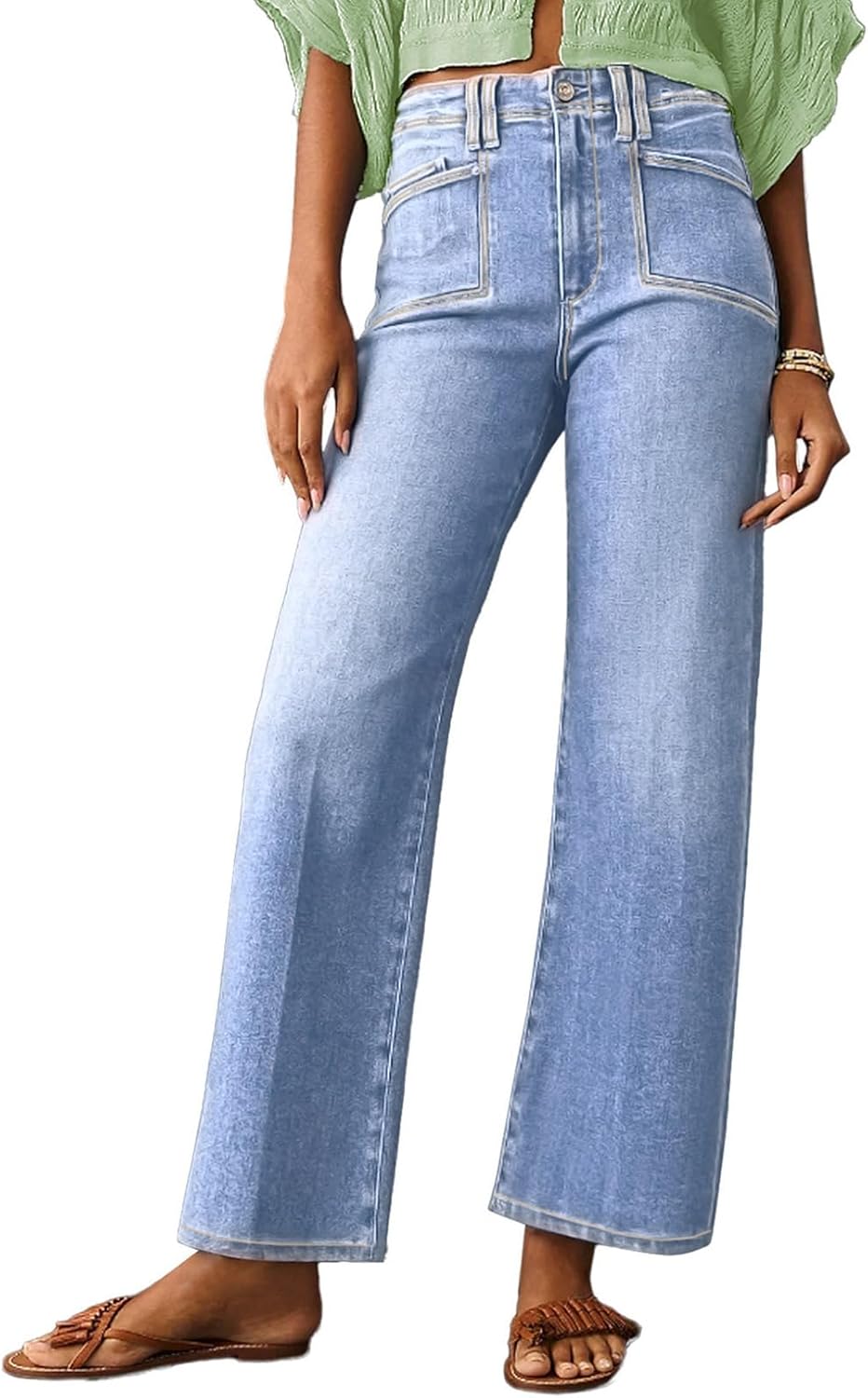 Astylish Womens Wide Leg Jeans High Waisted Stretchy Buttoned Denim Pants Trendy 2025 with Pocket