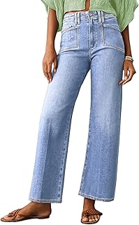 Womens Wide Leg Jeans High Waisted Stretchy Buttoned Denim Pants Trendy 2025 with Pocket