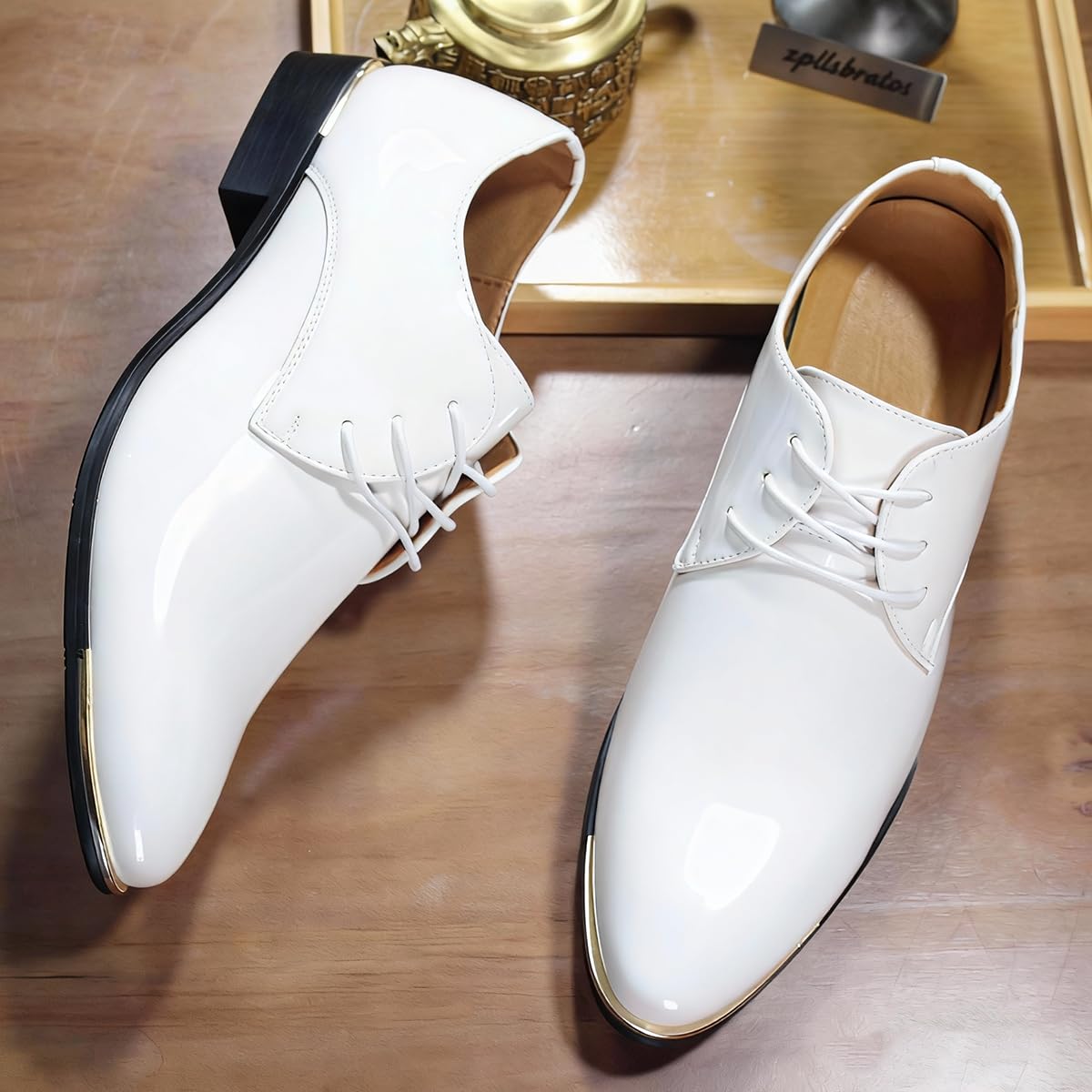 Derby Chaussures de Ville à Lacets Cuir Vernis Homme Oxford | Bout Pointu Business Mariage Noir Rouge Blanc 38-48