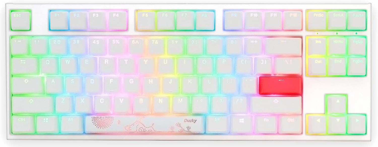 Ducky One 2 RGB 80% Mechanical Keyboard: Kailh Box Brown, High-Density PBT Tripleshot Keycaps, RGB, US, White