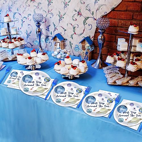 Image of 96 PCS First Trip Around The Sun Birthday Party Decorations Outer Space Themed Decorations 1st Space Birthday Dinner Paper Plates Boho Solar System Napkins Forks Sun Theme Party Favors Supplies