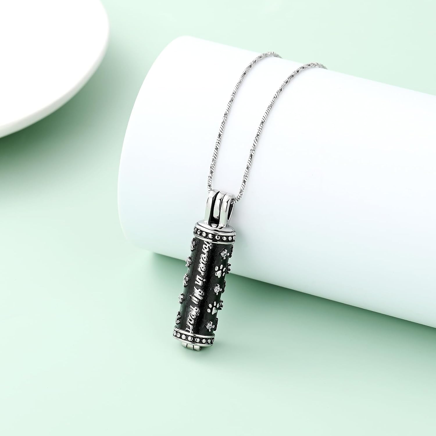 Yinplsmemory Dog Urn Necklace for Ashes Paw Print Ashes Urn Pendant Necklace Cylinder Cremation Jewelry for Puppy Cat Memorial Keepsake Jewelry - Image 4