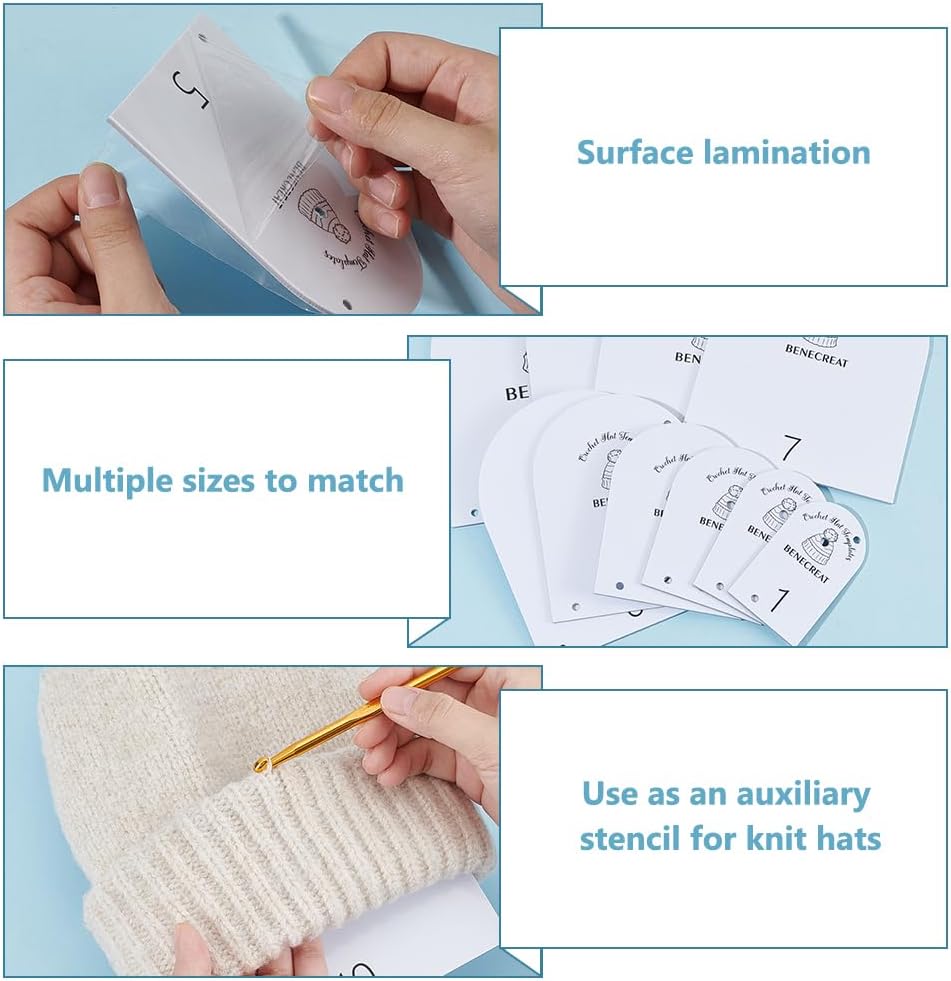 BENECREAT 10 Sizes Crochet Hat Sizer Templates, Arch Acrylic Crochet Cap Making Template, Winter Hat Quilting & Craft Template for Knitting or Measuring Hat Making