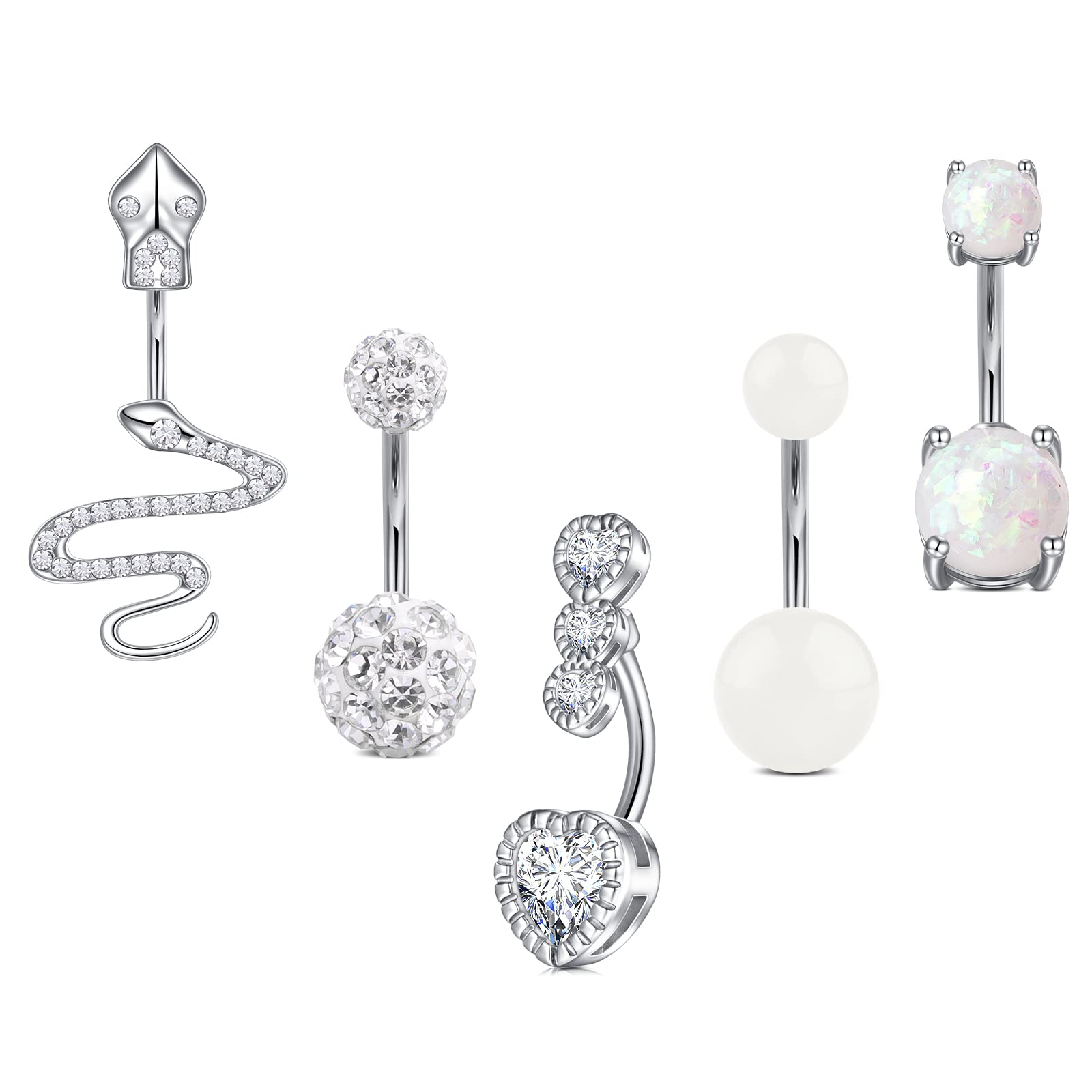Rajnard Piercing Ombligo Acero quirúrgico 14G 10mm en Forma de corazón Diamantes de imitación de Cristal de Roca para Mujeres y niñas