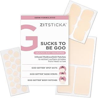 ZitSticka Pimple Patches for Face and Body, Goo Getter Hydrocolloid Patches to Cover Zits & Blemishes, Acne Patches or Zit Spot Stickers, Body Blemish Patch (Sucks to be Goo 23 Pack)