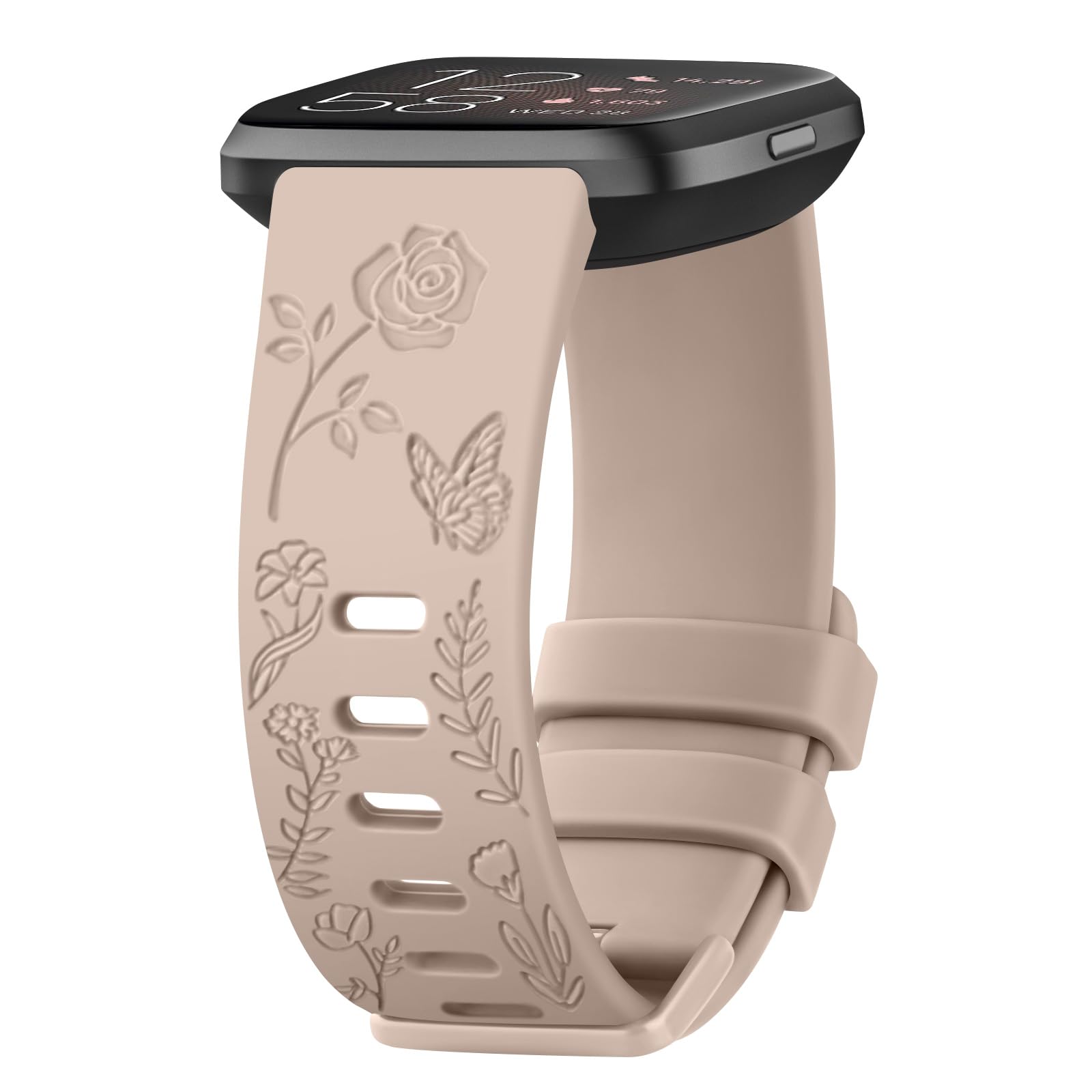 Wanme Straps for Fitbit Versa 2 Strap/Versa Strap for Women Men, Silicone Sport Replacement Wristband for Fitbit Versa Lite/Versa 2/ Versa (Flower-MilkTea, S)