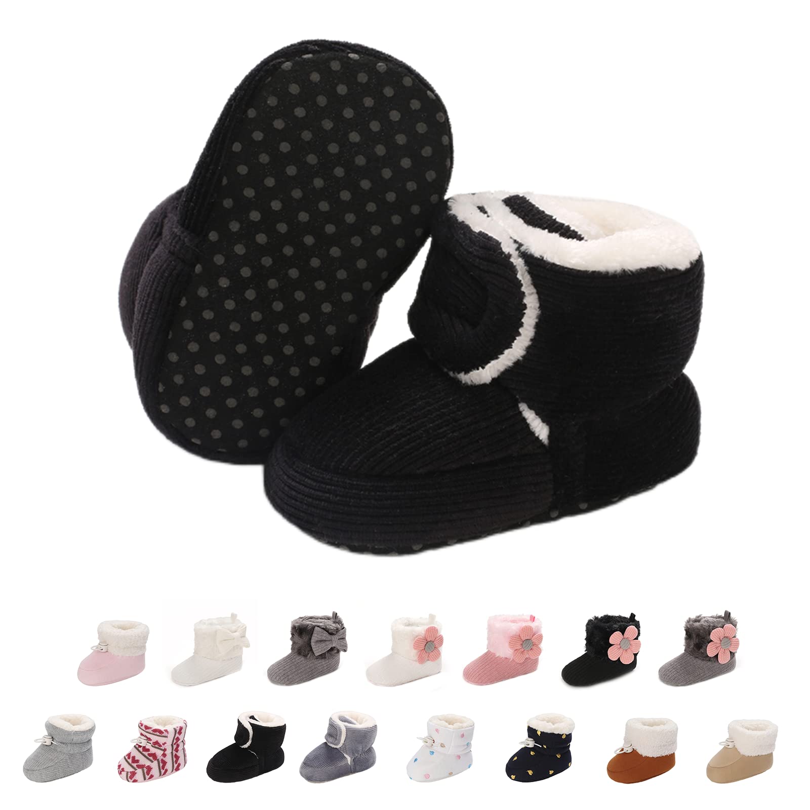 Baby Winter Warm Fleece Bootie, Newborn Non-Slip Soft Sole Winter Shoes Sock Shoes Cute Adjustable Crawling Shoes Prewalker Boots for Girls Boys Toddler 0-18 Months — view 6